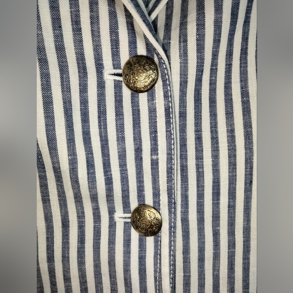 J. Crew (Size 12) Blue & White Linen Classic Striped Schoolboy Blazer (Like New) - Picture 3 of 16